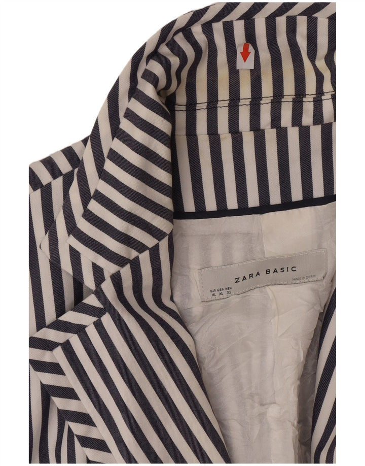 Zara Womens 2 Button Blazer Jacket UK 18 XL Navy Blue Striped