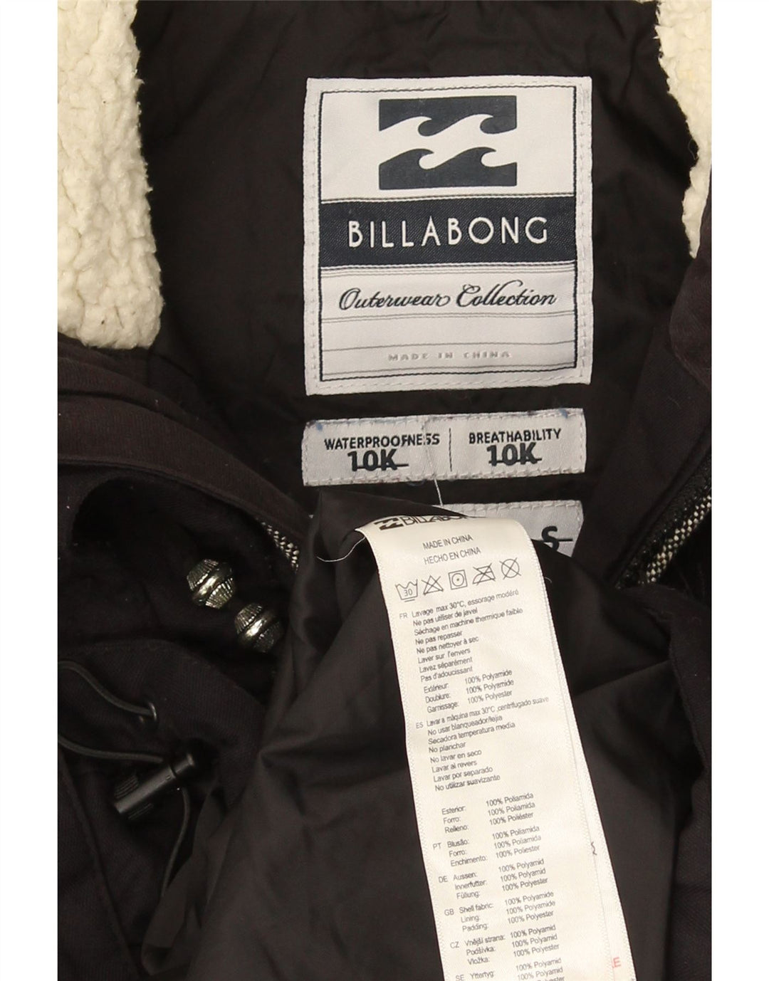 Billabong Womens Hooded Windbreaker Jacket UK 10 Small Black Polyamide