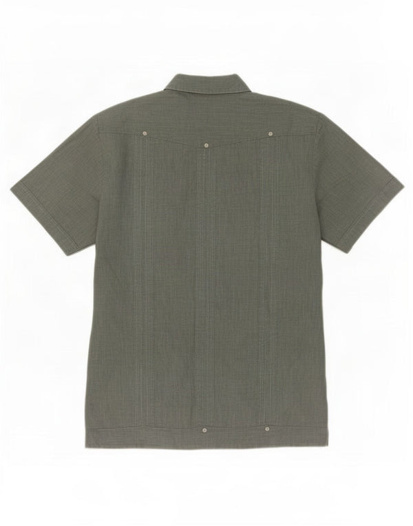 Romani Mens Short Sleeve Shirt Large Green Paisley Polyester