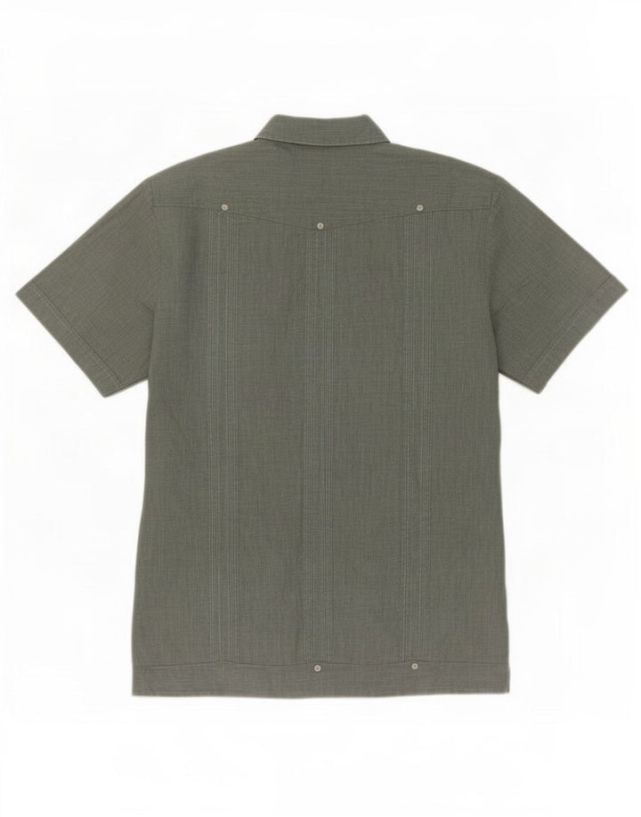 Romani Mens Short Sleeve Shirt Large Green Paisley Polyester