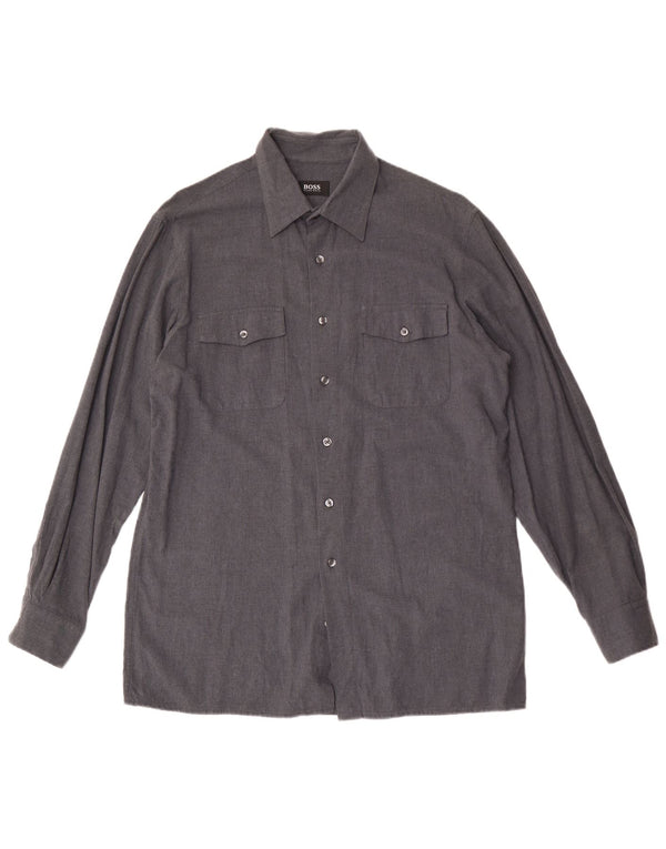 Hugo Boss Mens Shirt Large Grey Viscose