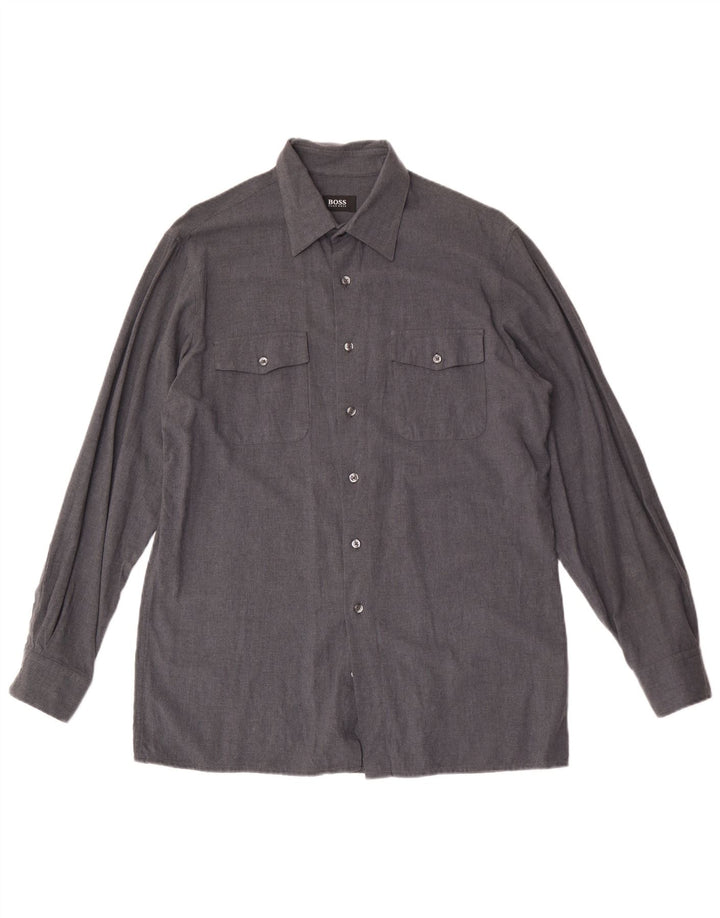 Hugo Boss Mens Shirt Large Grey Viscose