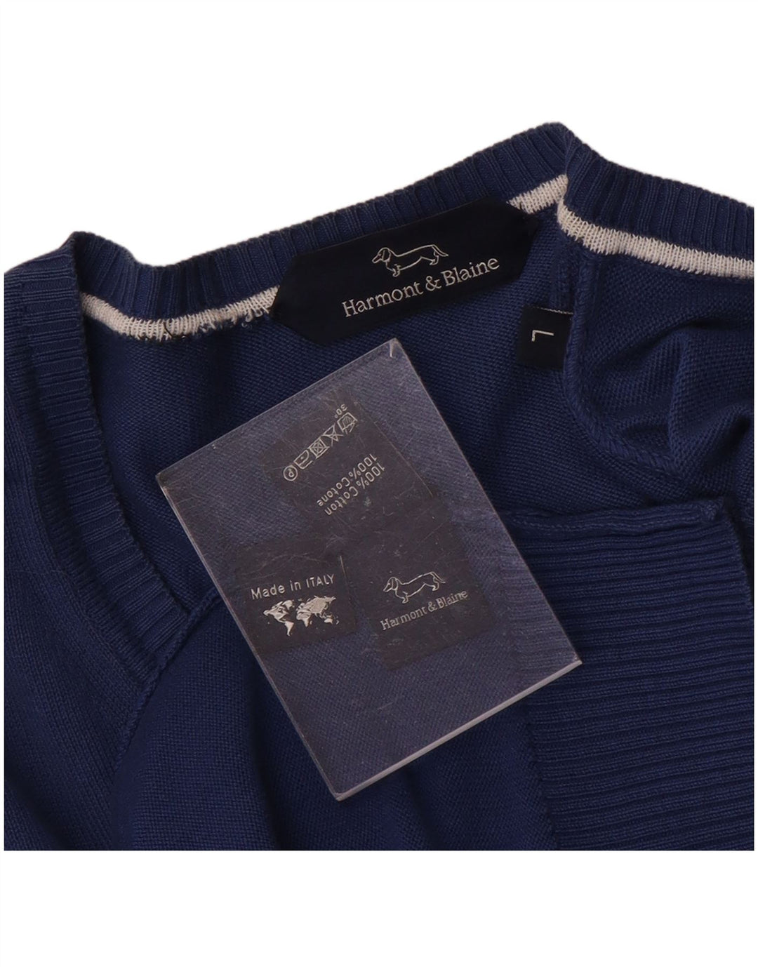 Harmont & Blaine Mens V-Neck Jumper Sweater Large Blue