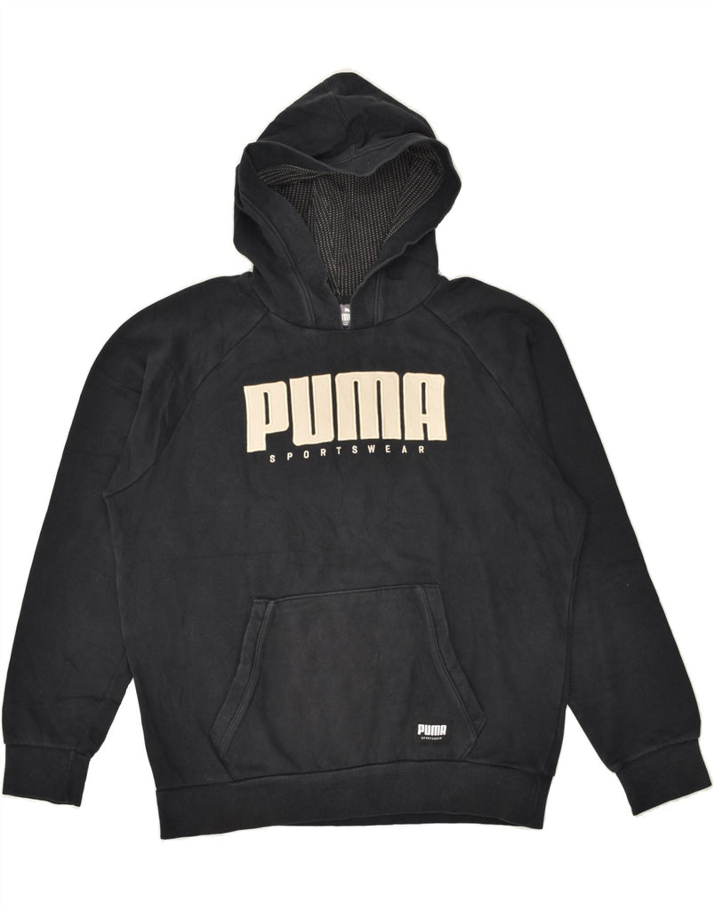 PUMA Mens Graphic Hoodie Jumper Medium Black Cotton | Vintage Puma | Thrift | Second-Hand Puma | Used Clothing | Messina Hembry 