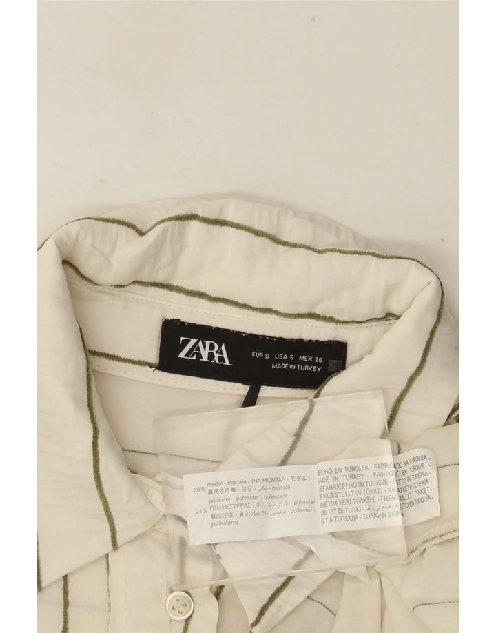 ZARA Womens Oversized Shirt UK 10 Small White Striped Modal