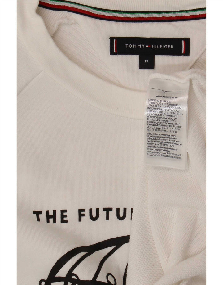 Tommy Hilfiger Mens Graphic Sweatshirt Jumper Medium White Cotton