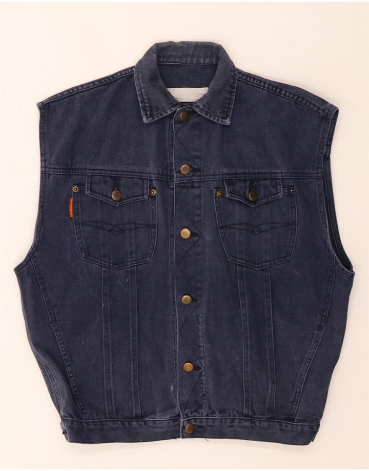 VINTAGE Boys Denim Gilet 13-14 Years Navy Blue Cotton Vintage Vintage and Second-Hand Vintage from Messina Hembry 