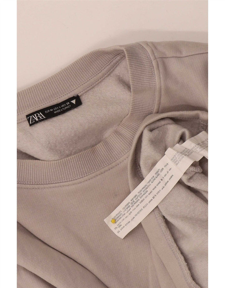 Zara Womens Crop Sweatshirt Jumper UK 14 Medium Grey Cotton