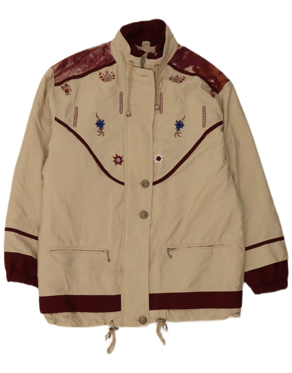 Vintage Womens Oversized Utility Jacket UK 8 Small Beige Floral Polyester