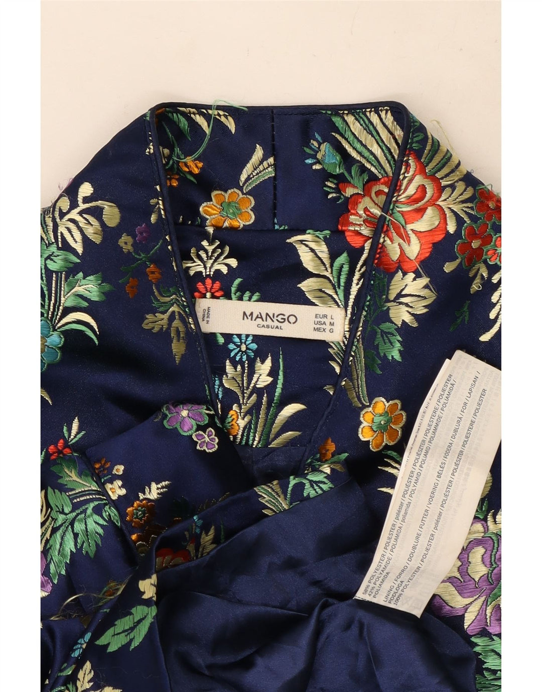 Mango Womens 3 Button Blazer Jacket UK 16 Large Blue Floral Polyester