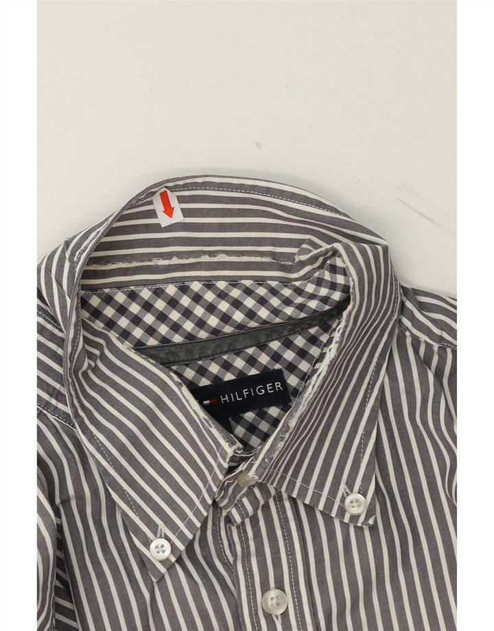 TOMMY HILFIGER Mens Shirt Medium Grey Striped Cotton Vintage Tommy Hilfiger and Second-Hand Tommy Hilfiger from Messina Hembry 