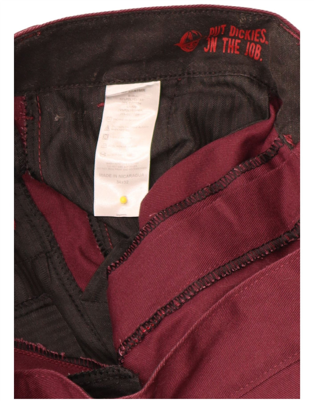 Dickies Mens Straight Chino Trousers W34 L32 Burgundy Polyester