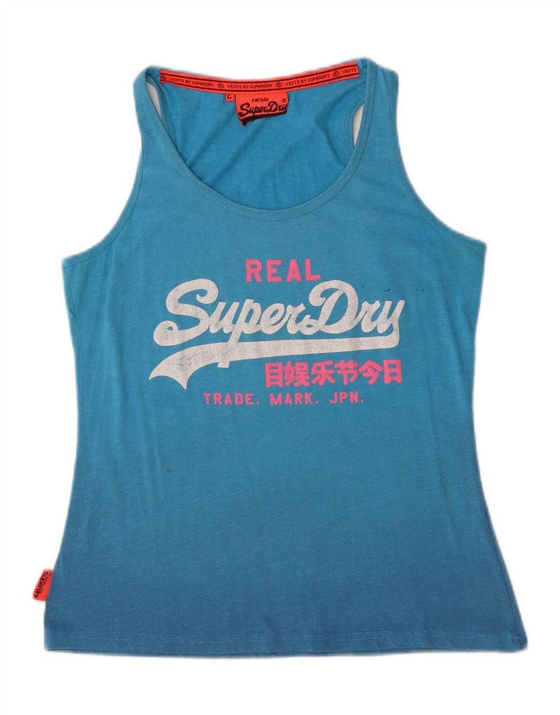 SUPERDRY Womens Real Graphic Vest Top UK 14 Large Blue Tie Dye Vintage Superdry and Second-Hand Superdry from Messina Hembry 