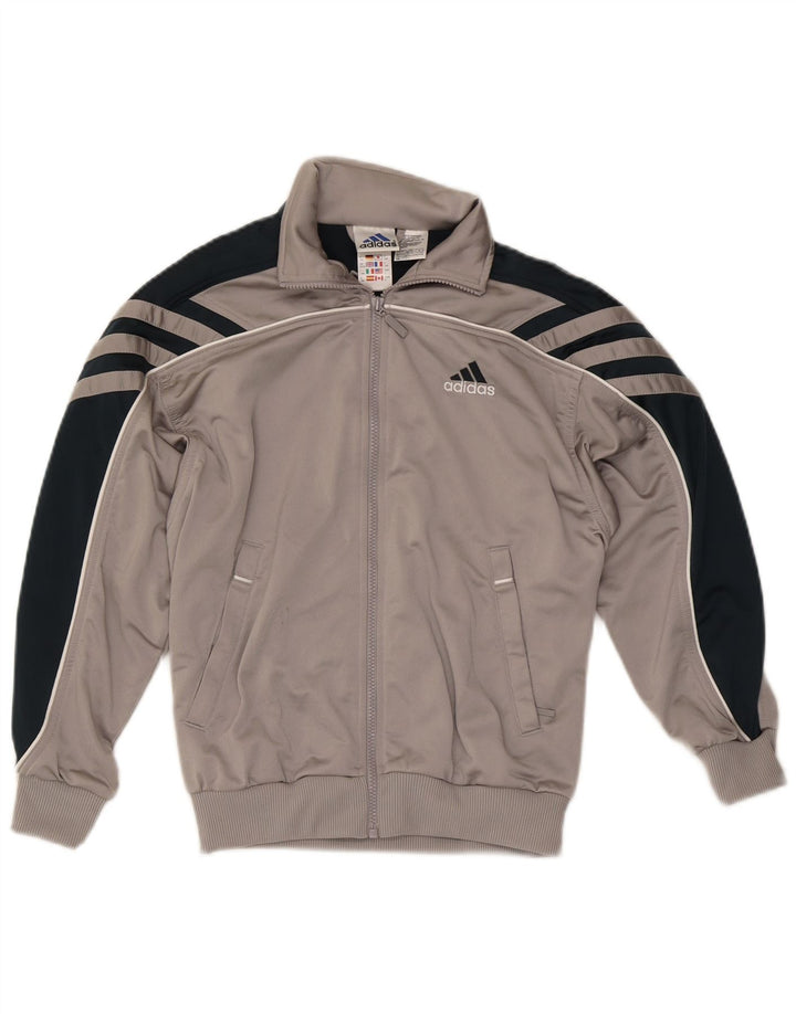 Adidas Boys Graphic Tracksuit Top Jacket 13-14 Years Grey Colourblock