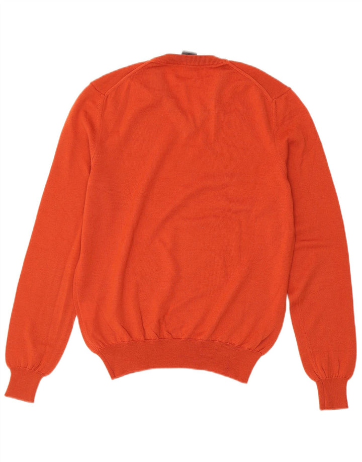 Calvin Klein Mens V-Neck Jumper Sweater Small Orange Virgin Wool