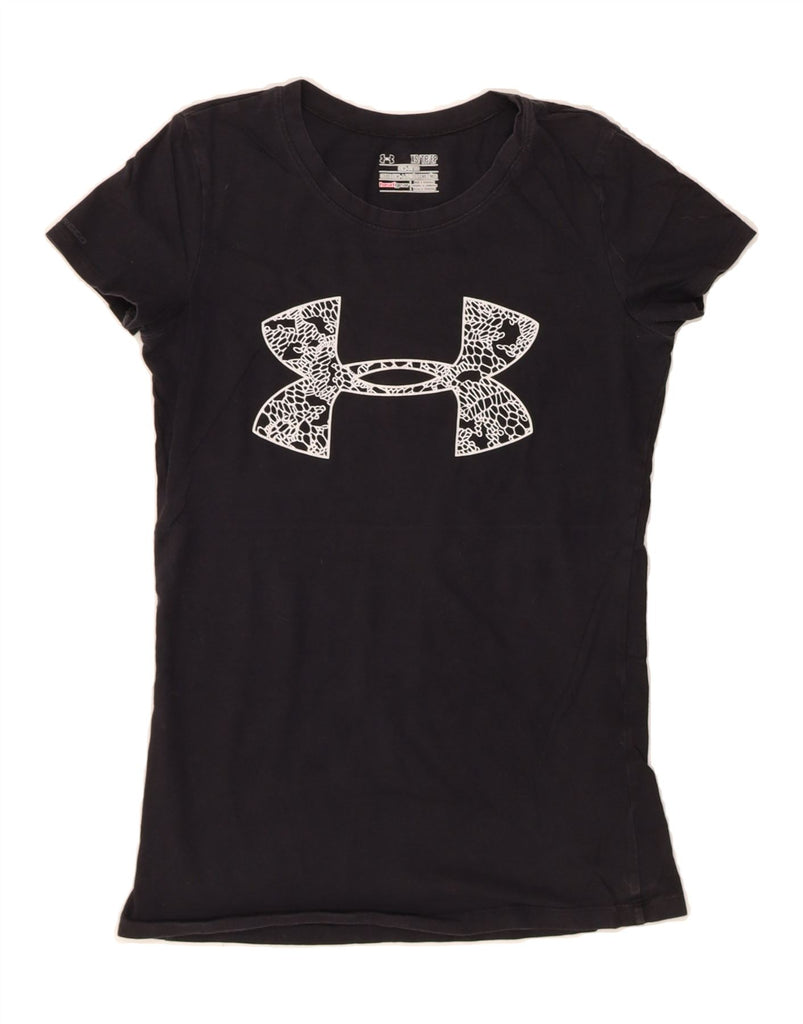UNDER ARMOUR Womens Heat Gear Graphic T-Shirt Top UK 6 XS Black Cotton Vintage Under Armour and Second-Hand Under Armour from Messina Hembry 