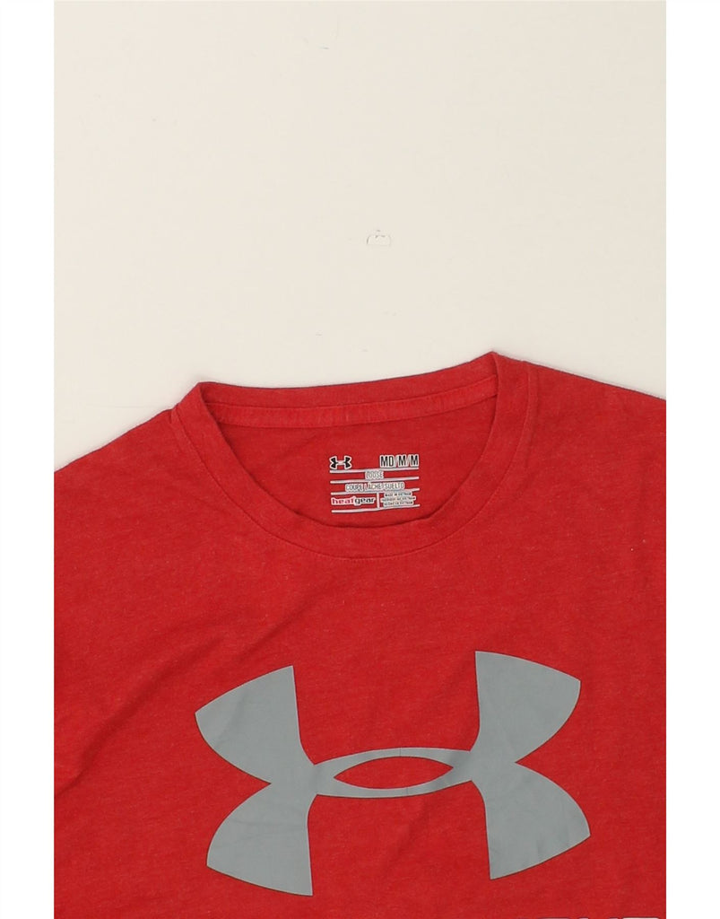 UNDER ARMOUR Mens Heat Gear Graphic Top Long Sleeve Medium Red Cotton | Vintage Under Armour | Thrift | Second-Hand Under Armour | Used Clothing | Messina Hembry 