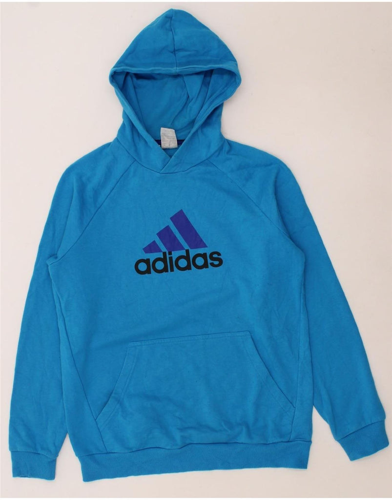 ADIDAS Boys Graphic Hoodie Jumper 15-16 Years Blue Cotton Vintage Adidas and Second-Hand Adidas from Messina Hembry 