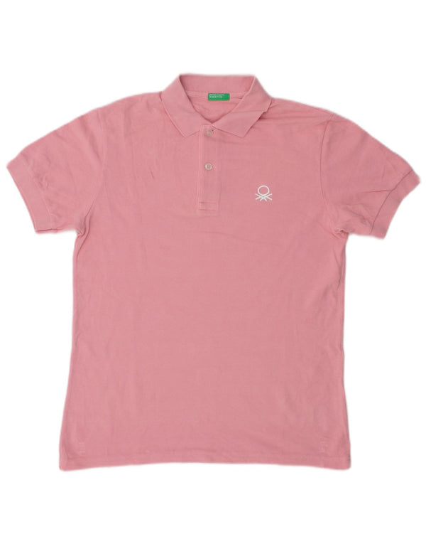 Benetton Boys Polo Shirt 11-12 Years 2XL Pink Cotton