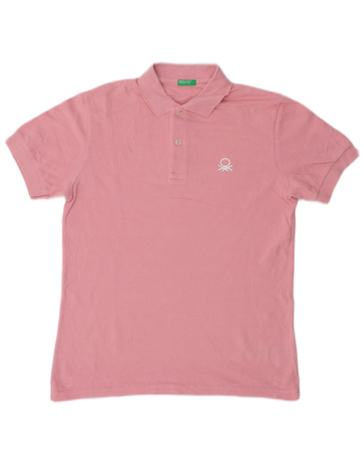 Benetton Boys Polo Shirt 11-12 Years 2XL Pink Cotton