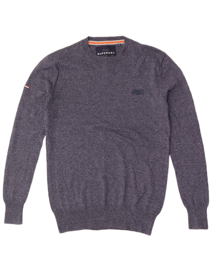 SUPERDRY Mens Crew Neck Jumper Sweater Small Blue Flecked Cotton