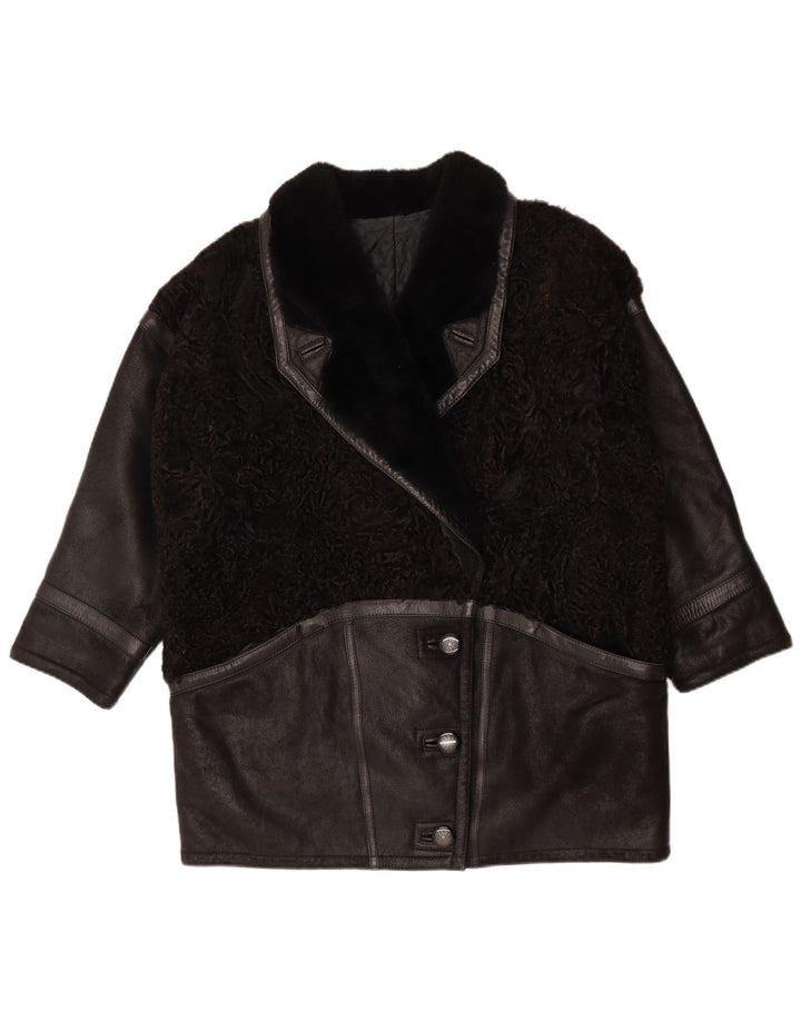 Vintage Womens Oversized Coat IT 46 Large Black Colourblock