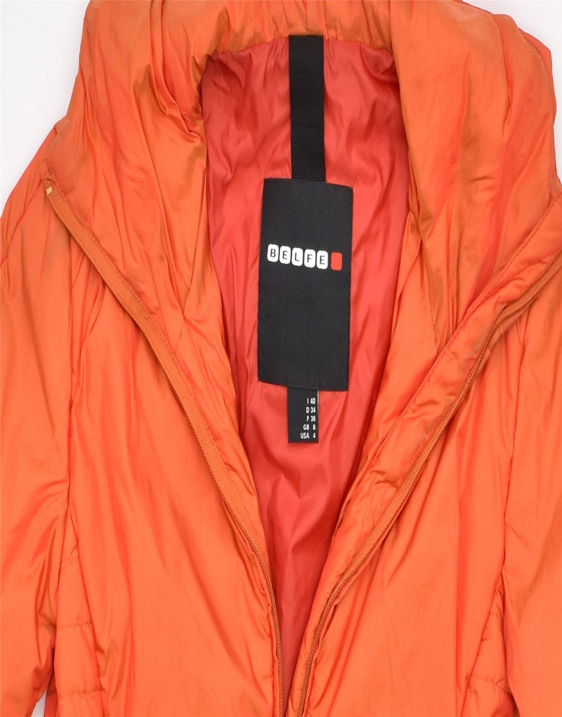 BELFE Womens Hooded Padded Coat UK 6 XS Orange Polyester | Vintage | Thrift | Second-Hand | Used Clothing | Messina Hembry 