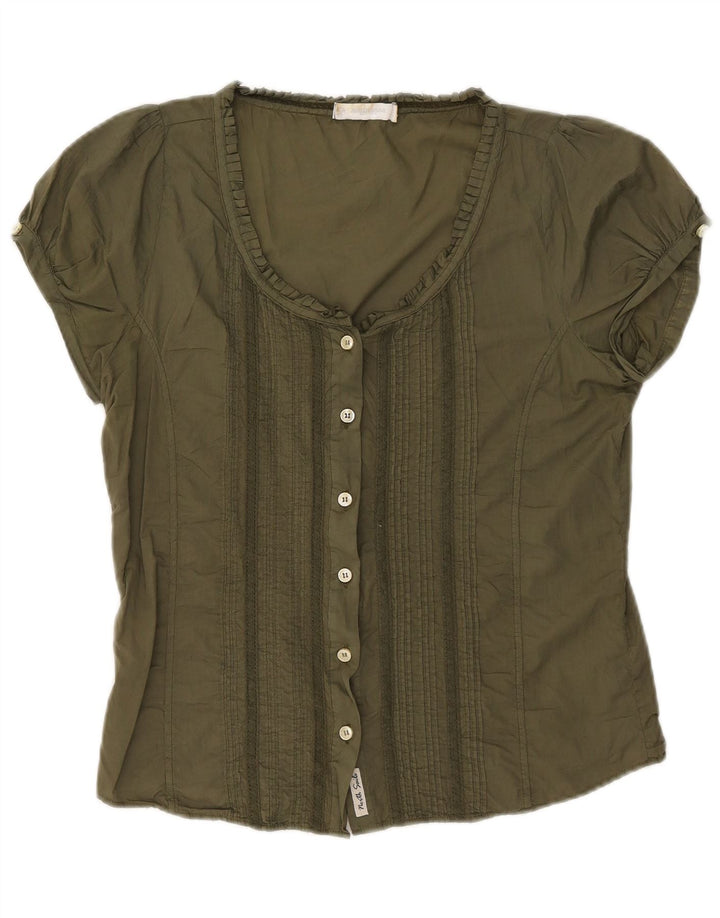 North Sails Womens Short Sleeve Shirt Blouse UK 14 Medium Khaki Cotton