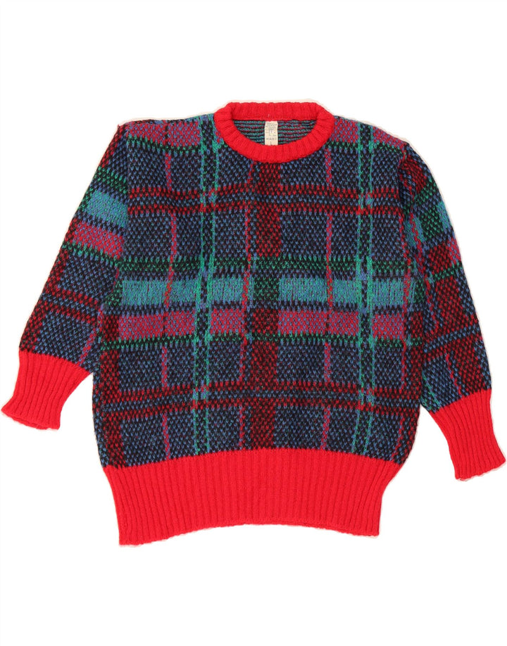 VINTAGE Womens Crew Neck Jumper Sweater UK 16 Large Blue Check Polyacrylic Vintage Vintage and Second-Hand Vintage from Messina Hembry 
