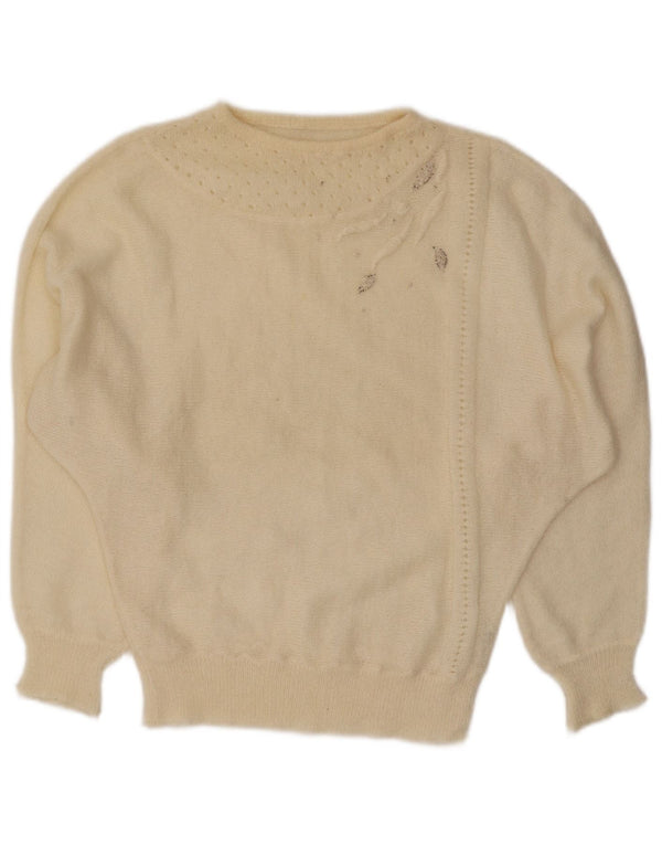 Vintage Womens Boat Neck Jumper Sweater UK 14 Large Off White Mohair