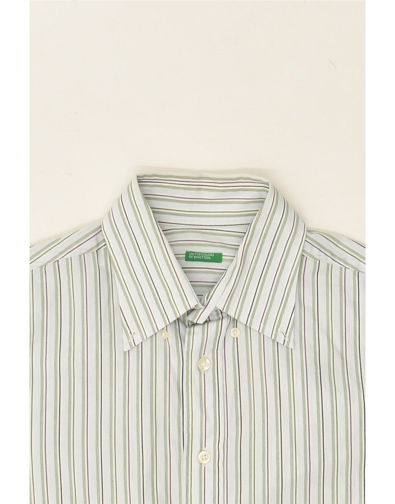 BENETTON Mens Shirt Medium Green Striped Cotton Vintage Benetton and Second-Hand Benetton from Messina Hembry 