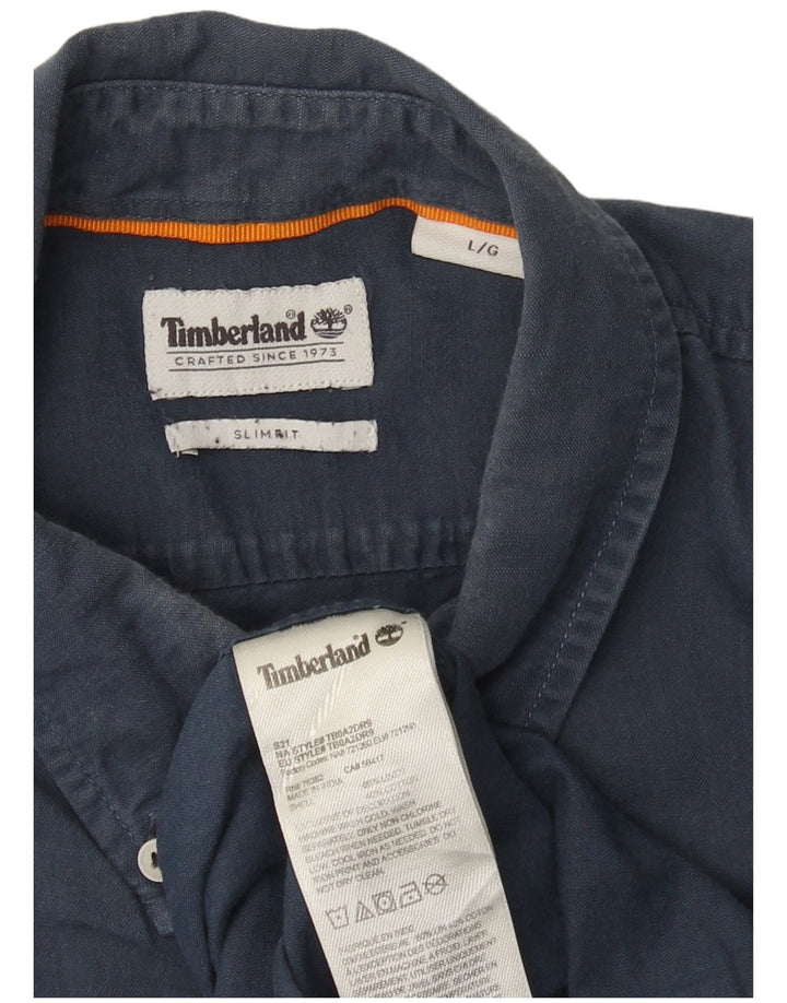 Timberland Mens Slim Fit Shirt Large Navy Blue Linen
