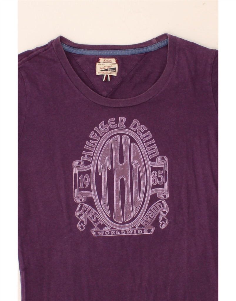 TOMMY HILFIGER Womens Graphic T-Shirt Top UK 12 Medium Purple Cotton Vintage Tommy Hilfiger and Second-Hand Tommy Hilfiger from Messina Hembry 