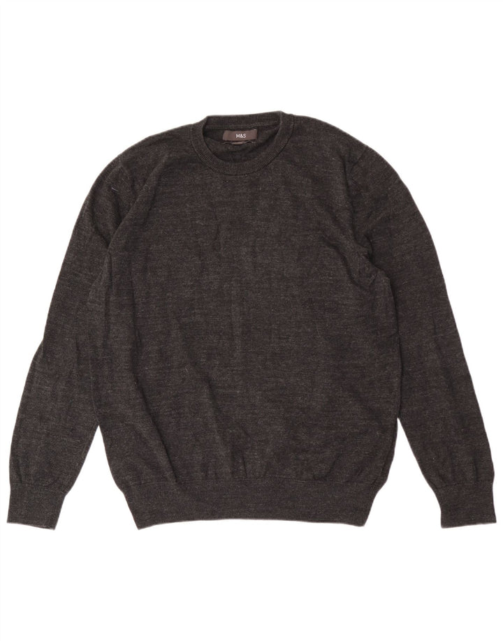 Marks & Spencer Mens Crew Neck Jumper Sweater Medium Grey Flecked Cotton