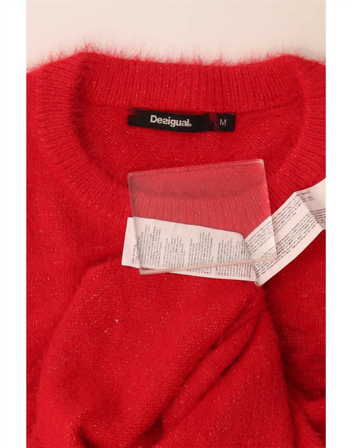 Desigual Womens Graphic Crew Neck Jumper Sweater UK 12 Medium Red Polyamide