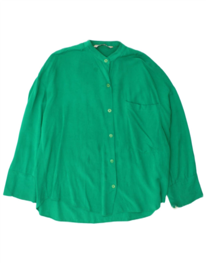 Zara Womens Oversized Shirt Blouse UK 10 Small Green Viscose