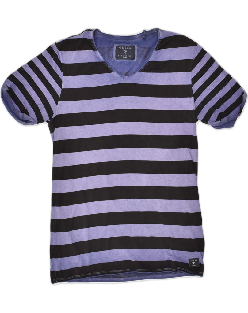 GUESS Mens T-Shirt Top Small Purple Striped Cotton | Vintage Guess | Thrift | Second-Hand Guess | Used Clothing | Messina Hembry 