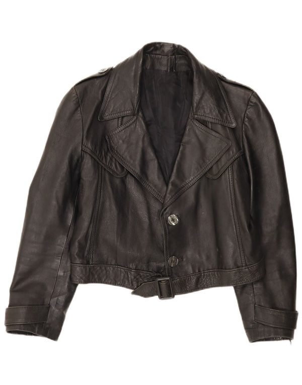 VINTAGE Womens Crop Military Jacket UK 12 Medium Black