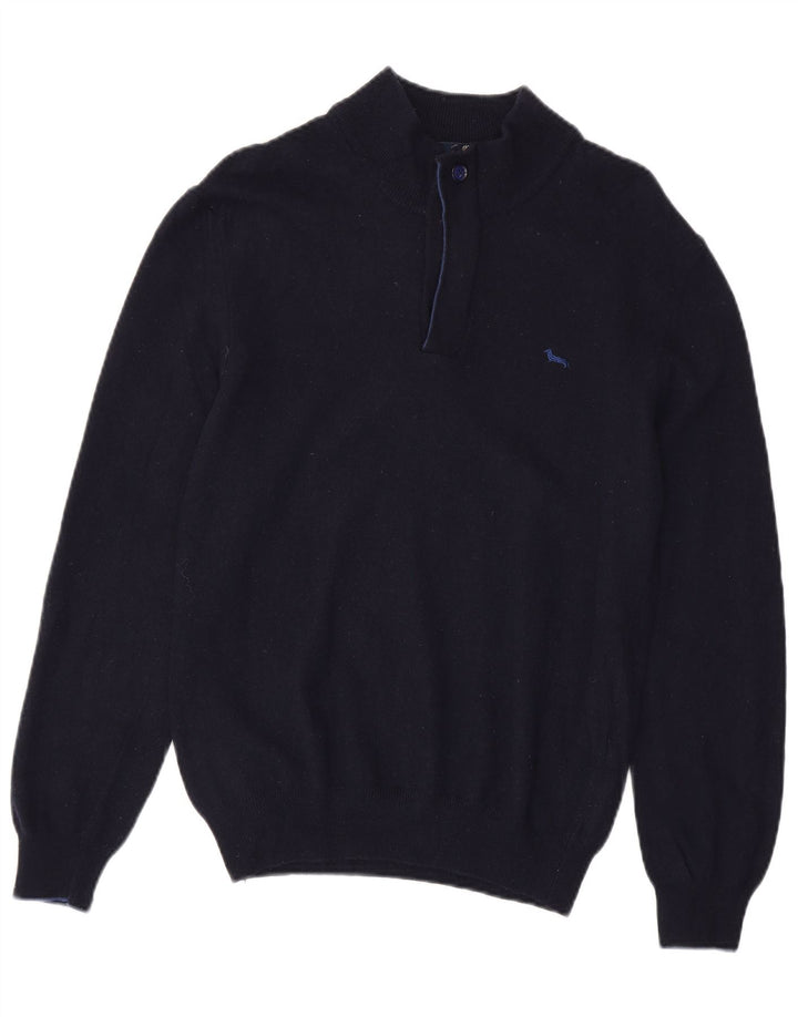 Harmont & Blaine Womens Zip Neck Jumper Sweater UK 12 Medium Navy Blue Wool