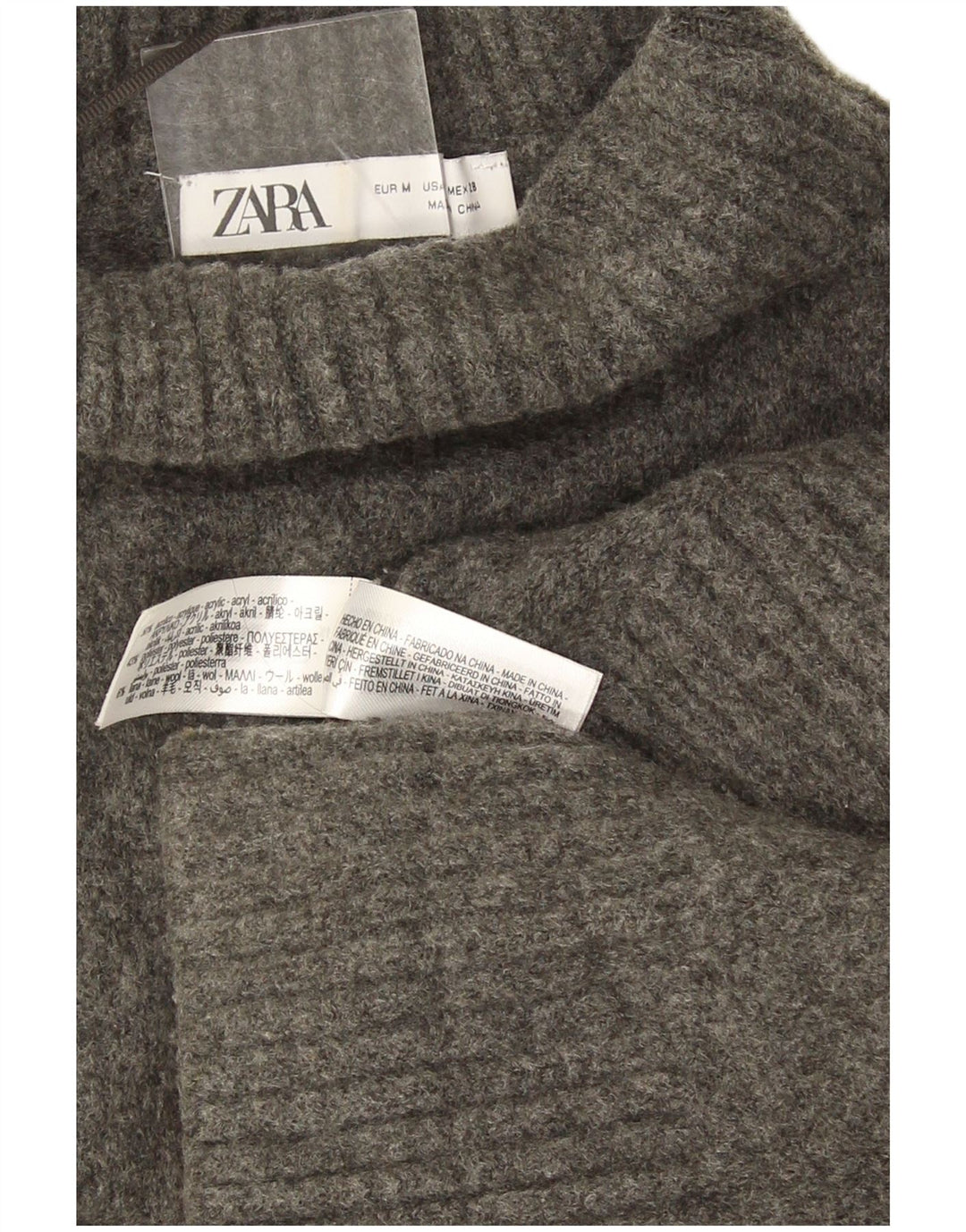 Zara Womens Oversized Roll Neck Jumper Sweater UK 14 Medium Grey Flecked