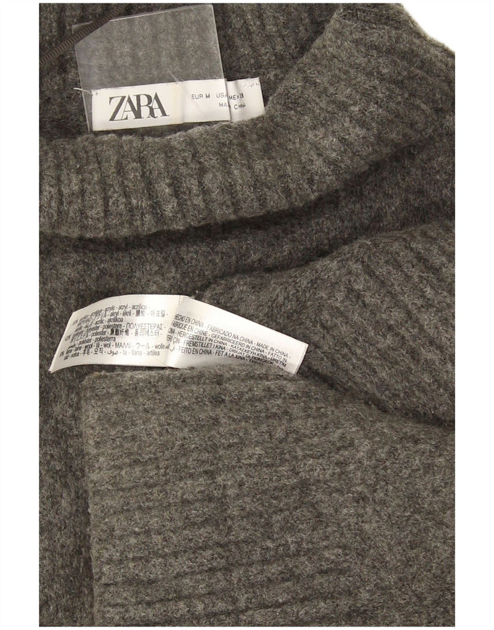 Zara Womens Oversized Roll Neck Jumper Sweater UK 14 Medium Grey Flecked