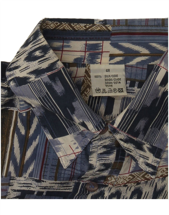 Vintage Mens Short Sleeve Shirt IT 48 Medium Blue Patchwork Silk