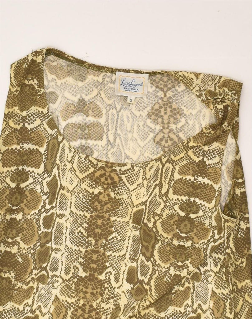 LUISA SPAGNOLI Womens Vest Top UK 8 Small Khaki Animal Print Viscose | Vintage Luisa Spagnoli | Thrift | Second-Hand Luisa Spagnoli | Used Clothing | Messina Hembry 