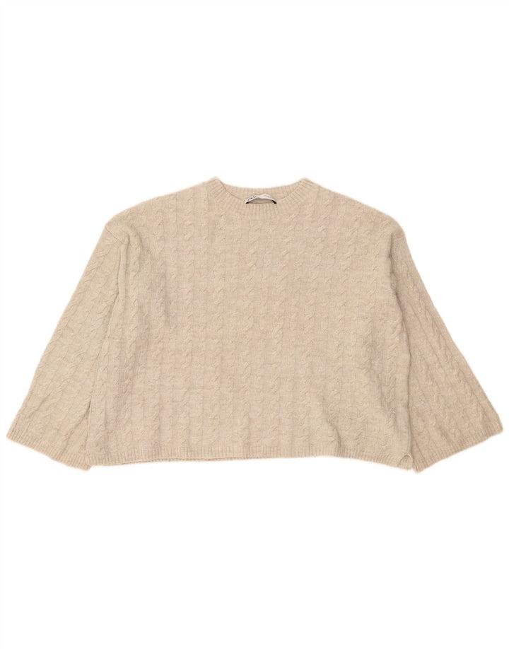 Zara Womens Oversized Crew Neck Jumper Sweater UK 10 Small Beige