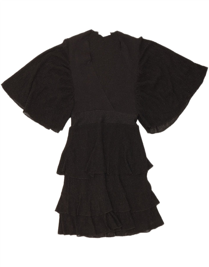 ZARA Womens Batwing Tiered Dress UK 10 Small Black Flecked Polyester Vintage Zara and Second-Hand Zara from Messina Hembry 