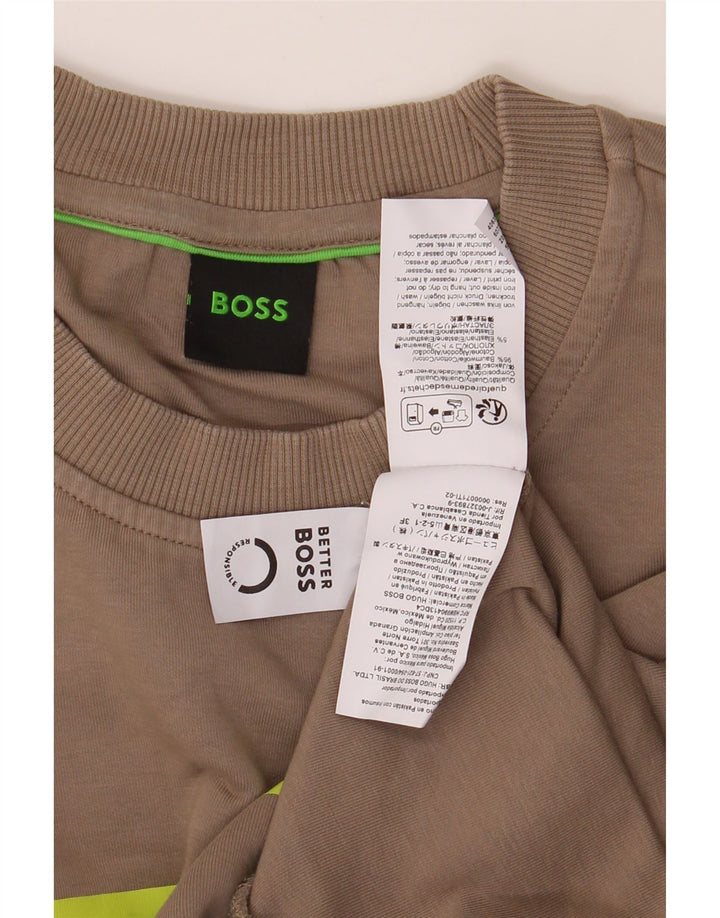 HUGO BOSS Mens Sweatshirt Jumper XL Brown Colourblock Cotton Vintage Hugo Boss and Second-Hand Hugo Boss from Messina Hembry 