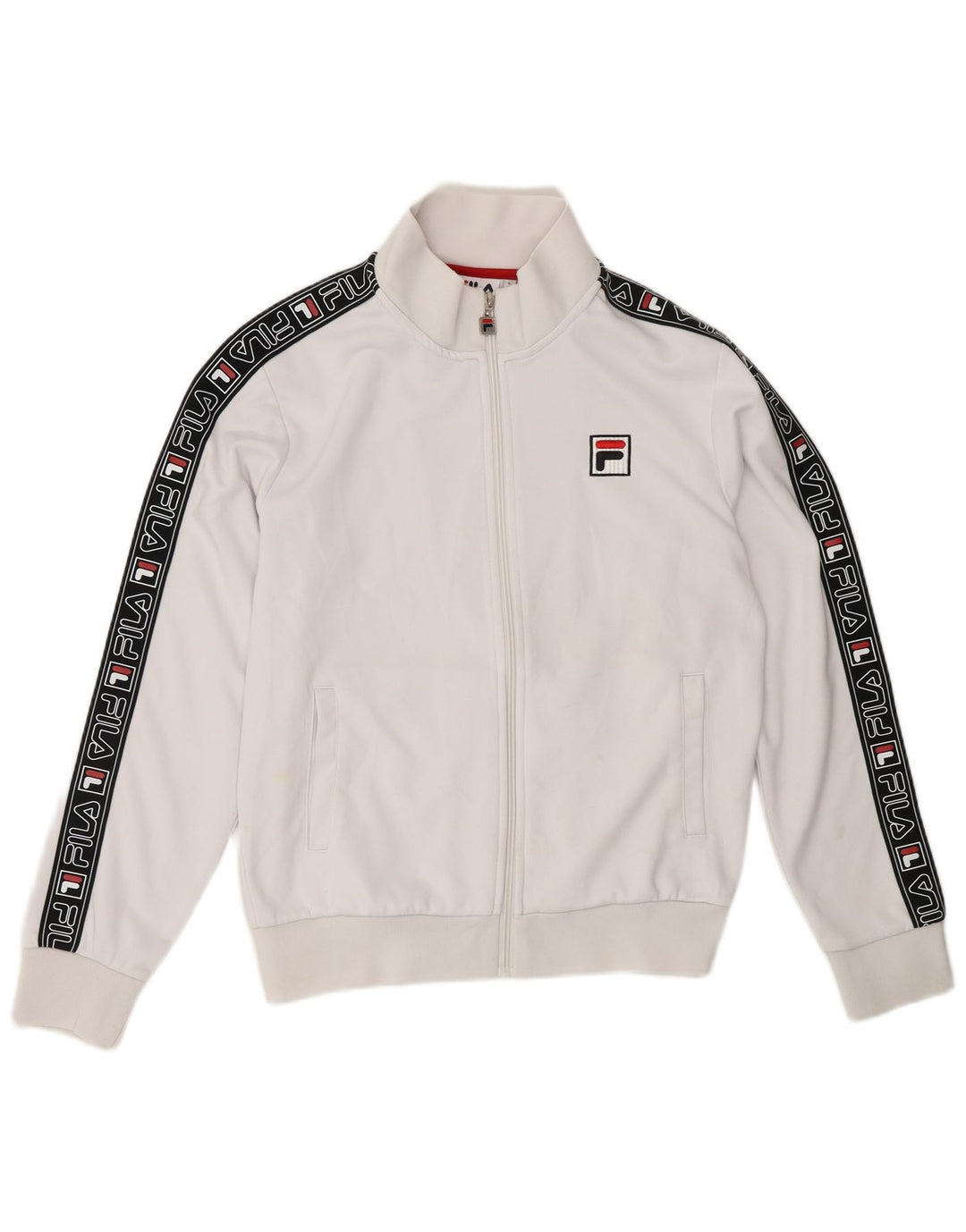 FILA Womens Graphic Tracksuit Top Jacket UK 16 Large White Colourblock
