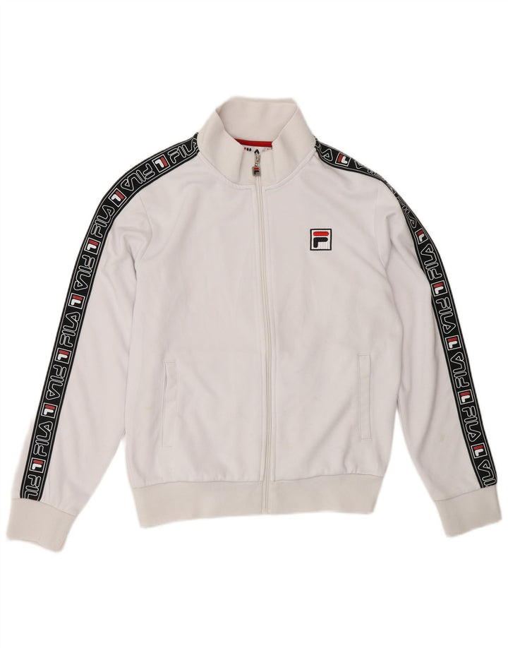 FILA Womens Graphic Tracksuit Top Jacket UK 16 Large White Colourblock