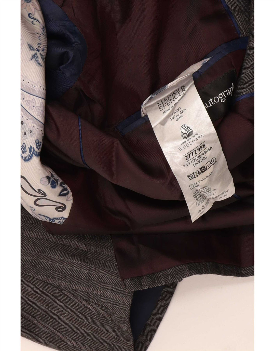Marks & Spencer Mens Autograph Blazer Jacket UK 42 Large Grey Herringbone