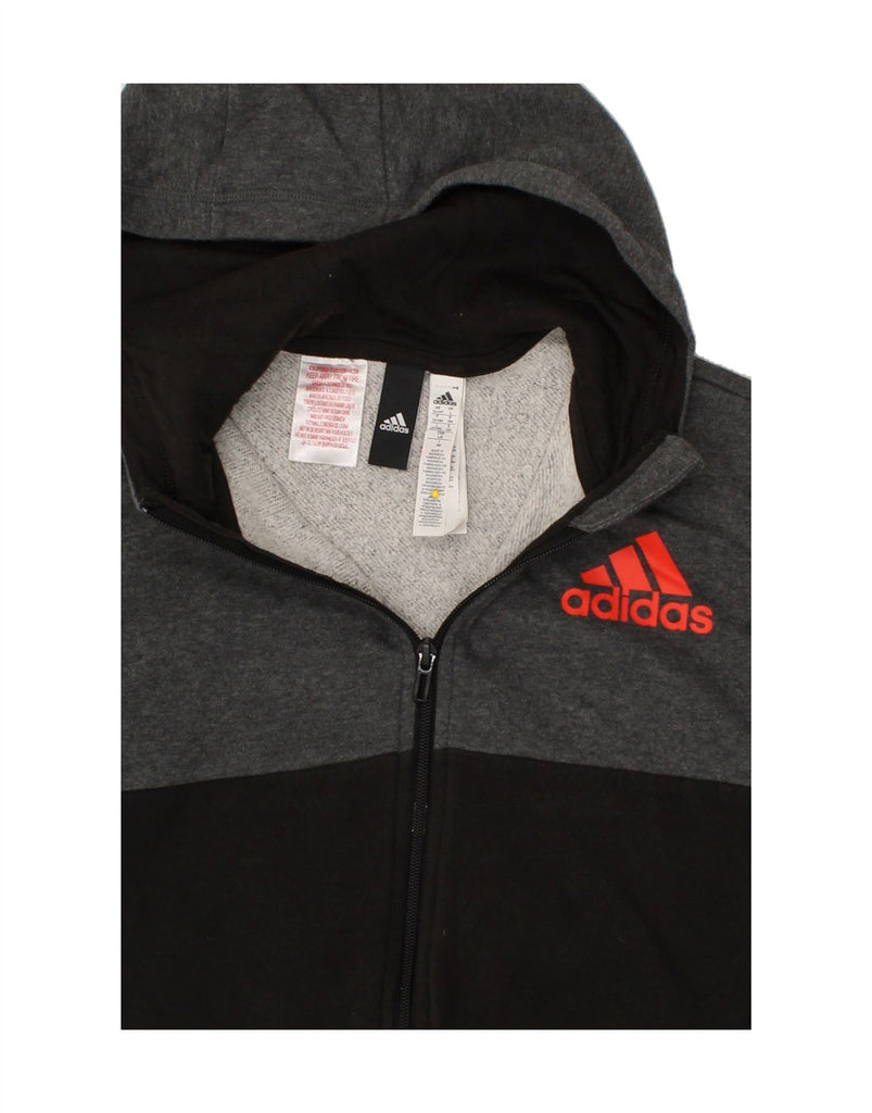 ADIDAS Boys Graphic Zip Hoodie Sweater 13-14 Years Black Colourblock | Vintage Adidas | Thrift | Second-Hand Adidas | Used Clothing | Messina Hembry 